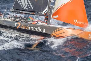 June 09,2015. Team Alvimedica passing by Costa da Morte - Coast of Death - in Spanish waters during Leg 8 to Lorient. photo copyright  Ainhoa Sanchez/Volvo Ocean Race taken at  and featuring the  class
