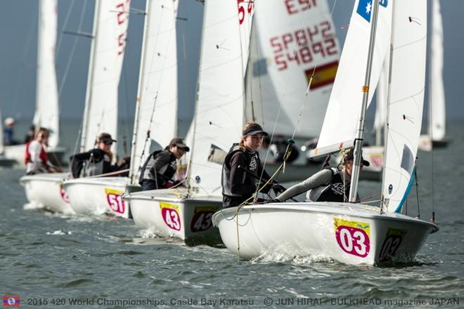 420 Ladies Pink fleet on day one - 2015 420 World Championships © Jun Hirai / BULKHEAD Magazine