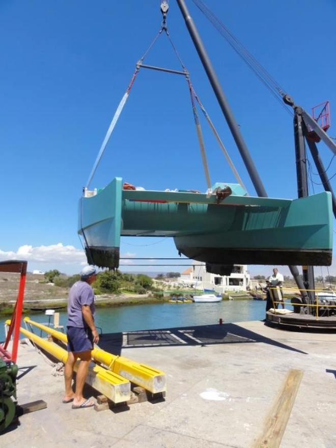 Oryx was hauled out in South Africa for a refit, her first since being launched in 2012, whereupon it was discovered that one keel, unbeknownst to Pete and Carly, had gone missing © Pete Hill