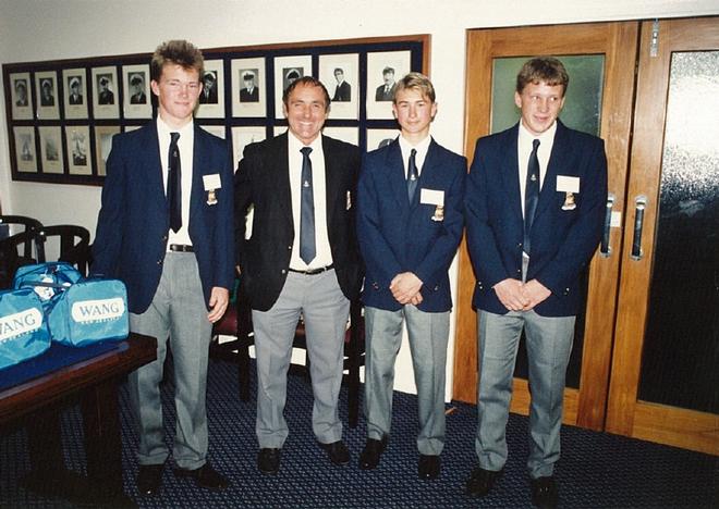 Sara_Tucker_1989 RNZYS YTP Governors Cup Winners: Mark Christensen, Morgan Trubovich and Clinton Newbury with Coach Harold Bennett © Sara Tucker