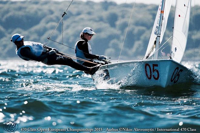 Annie Haeger (East. Troy, Wisc.) and Briana Provancha (San Diego, Calif.), Women’s 470. © Nikos Alevromytis http://www.470.org