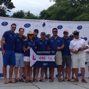 Team Karma at the winner's Podium: (Left to Right) Phil Toth, Steven Mathias, Cristina Cordero-Chadwick, Jason Veatch, Konstantine Stamatis, Martin Sandoval, Jack Buoscio, Lou Sandoval (Photo Credit- Sonia Sandoval) photo copyright Sonia Sandoval taken at  and featuring the  class