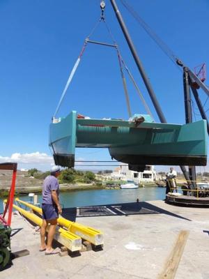Oryx was hauled out in South Africa for a refit, her first since being launched in 2012, whereupon it was discovered that one keel, unbeknownst to Pete and Carly, had gone missing photo copyright Pete Hill taken at  and featuring the  class