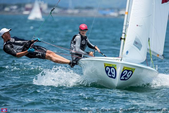 Calum Gregor/Hugo Christensson (HKG-54857) - lead 420 Open fleet - 2015 420 World Championships © Jun Hirai / BULKHEAD Magazine