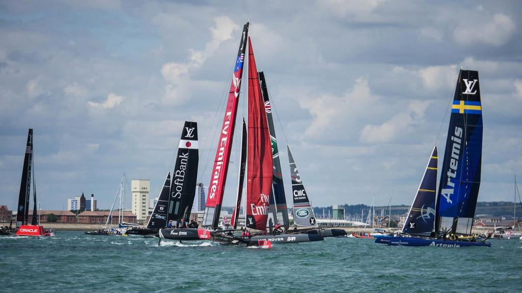 Emirates Team New Zealand sailing on race day one at the Louis Vuitton America's Cup World Series event in Portsmouth, UK &copy; Hamish Hooper/Emirates Team NZ http://www.etnzblog.com