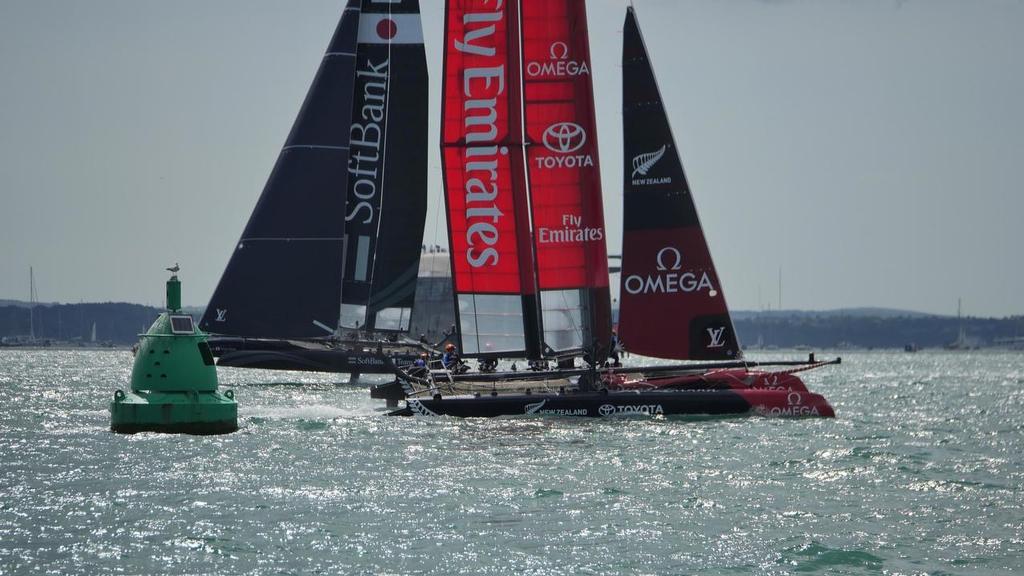 Emirates Team New Zealand sailing on race day one at the Louis Vuitton America's Cup World Series event in Portsmouth, UK &copy; Hamish Hooper/Emirates Team NZ http://www.etnzblog.com