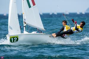 Edoardo Ferraro/Francesco Orlando (ITA-55282) - lead 420 U17 fleet - 2015 420 World Championships photo copyright Jun Hirai / BULKHEAD Magazine taken at  and featuring the  class