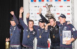 The Land Rover BAR team during prize giving photo copyright Lloyd Images taken at  and featuring the  class