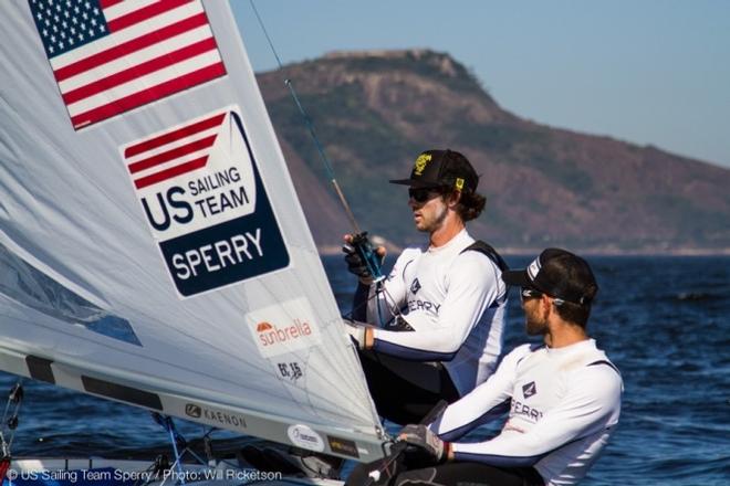 Stuart McNay (Providence, R.I.) and David Hughes (Miami, Fla.), Regatta Leaders, Men’s 470. - 2015 Rio Olympic Test Event © Will Ricketson / US Sailing Team http://home.ussailing.org/