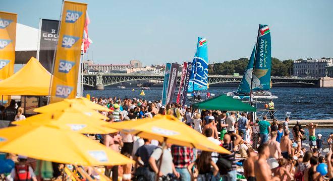 Act 6, Saint Petersburg - Day Four - Stadium - In 2016 the fleet will race close to shore in iconic stadiums around the world - 2015 Extreme Sailing Series © Lloyd Images