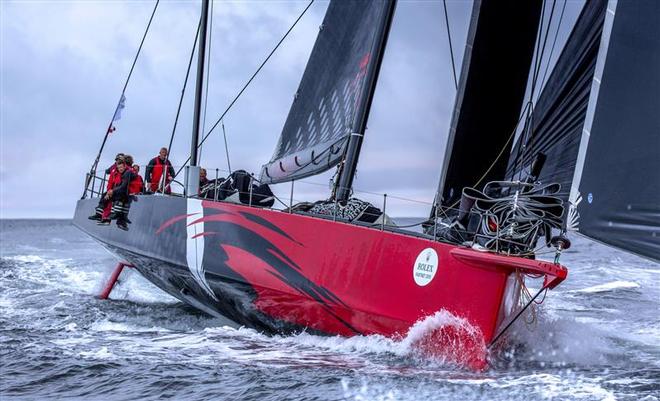 Comanche (USA) after passing the Fastnet rock - 2015 Rolex Fastnet Race ©  Rolex/Daniel Forster http://www.regattanews.com