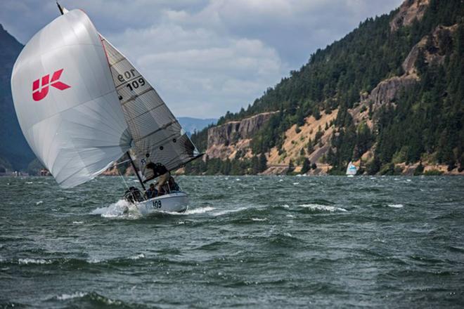 Gilles quickly doused the kite and Karl was able to get back in the cockpit, however JP was missing. It turns out JP ended swimming under the boat and grabbed the rudder before Snafu could escape.They managed to get things sorted and sail well enough to be 3rd boat across the finish line! - 2015 Double Damned © Sparky the Whaler