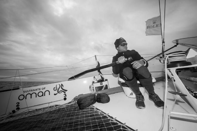 Sultanate of Oman MOD70 Trimaran skippered by Sidney Gavignet (FRA) shown here at the start - 2015 Rolex Fastnet Race © Lloyd Images