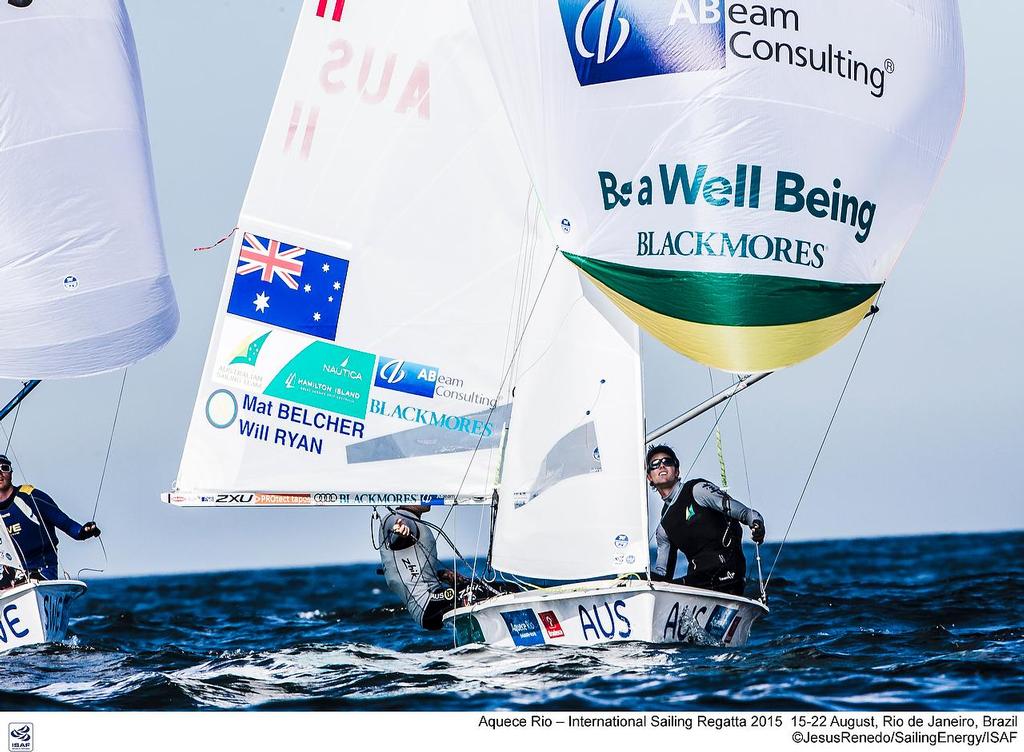 Matt Belcher and Will Ryan (AUS)(M-470) won the first race of their event at the 2015 Pre-Olympics - the Aquece International Sailing Regatta 2015  © Sailing Energy/ISAF