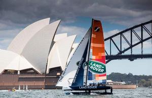 Land Rover Sailing Team infront of Sydney Opera House - In 2016 the fleet will race close to shore in iconic stadiums around the world - 2015 Extreme Sailing Series photo copyright Lloyd Images taken at  and featuring the  class