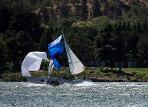 Mr Toads Wild Ride: During this spill, Snafu dumps it's driver, Karl and trimmer JP leaving only the bowman Gilles Combrisson on board - 2015 Double Damned photo copyright Sparky the Whaler taken at  and featuring the  class