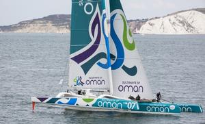 Sultanate of Oman MOD70 Trimaran skippered by Sidney Gavignet (FRA) shown here at the start - 2015 Rolex Fastnet Race photo copyright Lloyd Images taken at  and featuring the  class