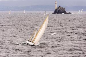 S&S 52 yawl, Dorade round the Fastnet Rock. Two-time winner of the race in the 1930s - 2015 Rolex Fastnet Race photo copyright  Rolex/ Kurt Arrigo http://www.regattanews.com taken at  and featuring the  class