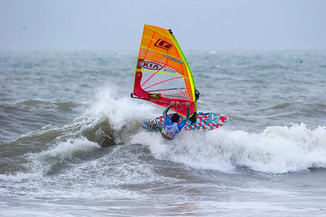 Professional windsurfer X wave riding, day 4 at the KIA Cold Hawaii PWA World Cup 2015 © Cold Hawaii World Cup