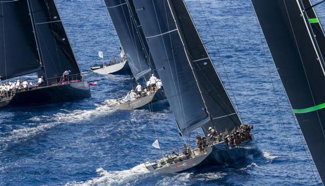 Bella Mente, Proteus and Robertissima III, head to head upwind - 2015 Maxi Yacht Rolex Cup ©  Rolex / Carlo Borlenghi http://www.carloborlenghi.net