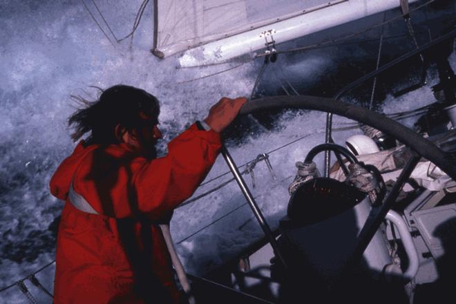 Brian Hancock on the helm in an early Whitbread Race © SW