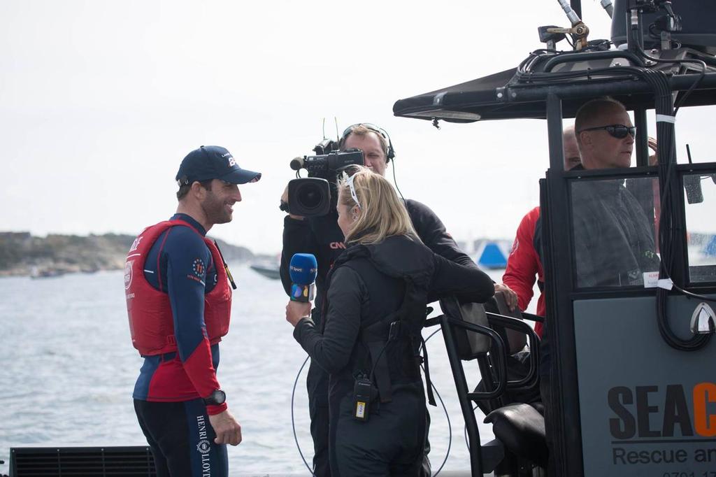 Ben Ainslie on an interview with BT Sport - Land Rover BAR - America’s Cup 2017 © Land Rover BAR