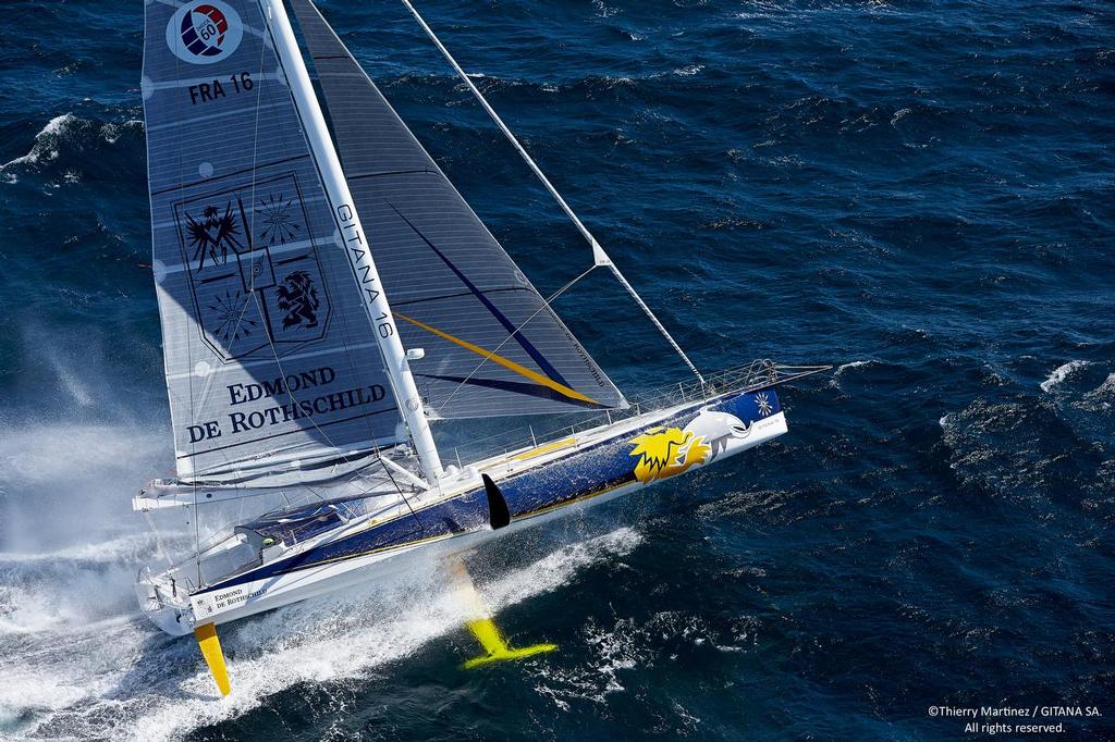 First sail of new IMOCA Mono60 Edmond de Rothschild , skipper Sebastien Josse (FRA), co-skipper Charles Caudrelier (FRA), Lorient August 24, 2015 © Thierry Martinez / Gitana S.A.