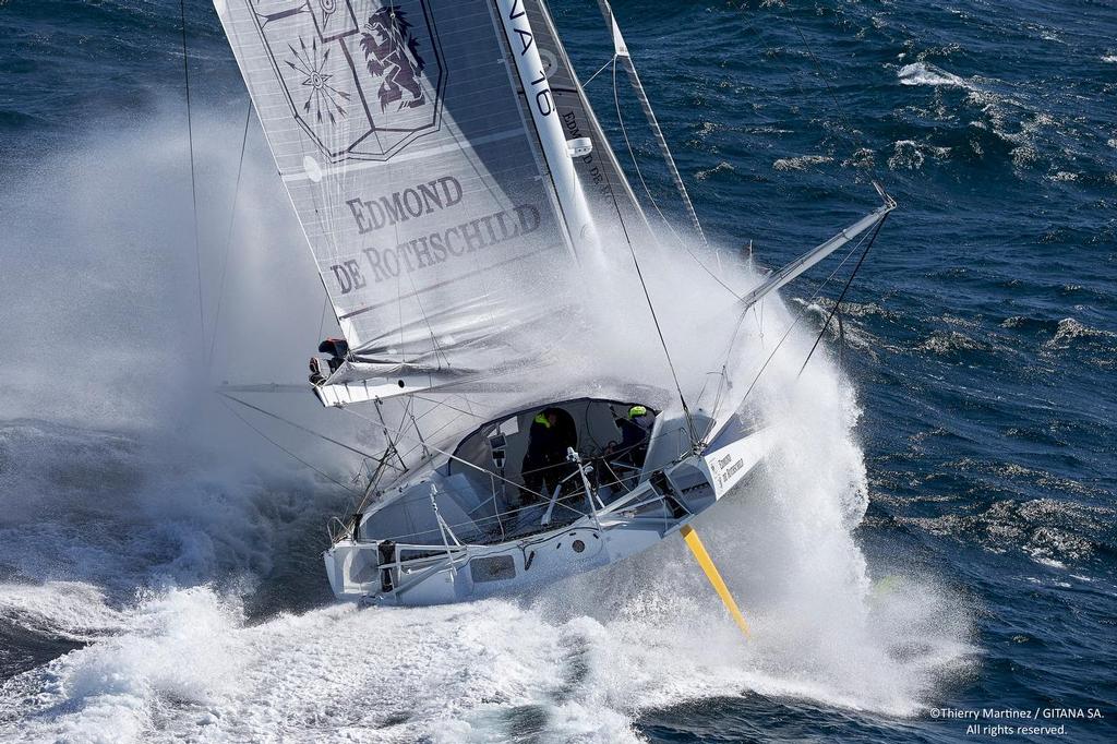 First sail of new IMOCA Mono60 Edmond de Rothschild , skipper Sebastien Josse (FRA), co-skipper Charles Caudrelier (FRA), Lorient August 24, 2015 © Thierry Martinez / Gitana S.A.