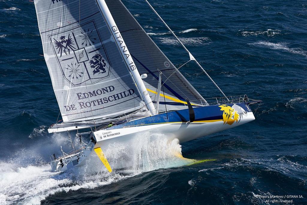 First sail of new IMOCA Mono60 Edmond de Rothschild , skipper Sebastien Josse (FRA), co-skipper Charles Caudrelier (FRA), Lorient August 24, 2015 © Thierry Martinez / Gitana S.A.