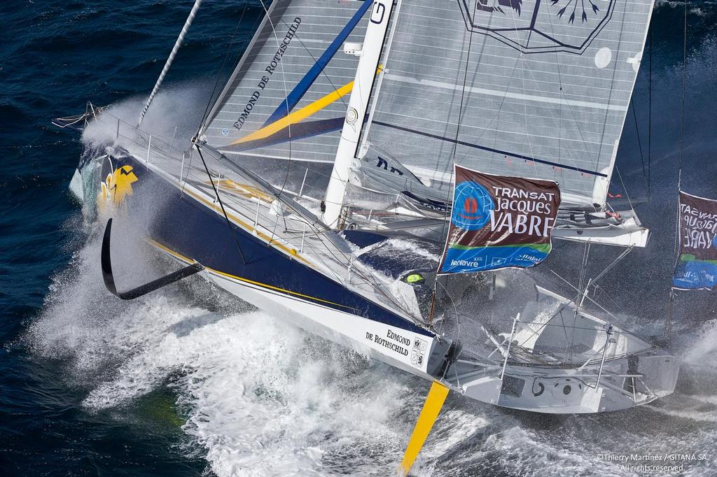 First sail of new IMOCA Mono60 Edmond de Rothschild , skipper Sebastien Josse (FRA), co-skipper Charles Caudrelier (FRA), Lorient August 24, 2015 © Thierry Martinez / Gitana S.A.