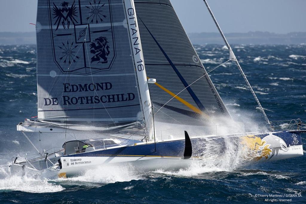 First sail of new IMOCA Mono60 Edmond de Rothschild , skipper Sebastien Josse (FRA), co-skipper Charles Caudrelier (FRA), Lorient August 24, 2015 © Thierry Martinez / Gitana S.A.