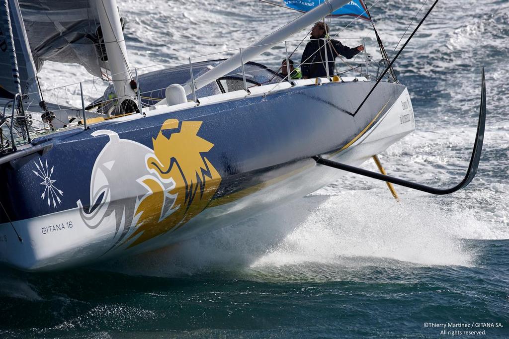 First sail of new IMOCA Mono60 Edmond de Rothschild , skipper Sebastien Josse (FRA), co-skipper Charles Caudrelier (FRA), Lorient August 24, 2015 © Thierry Martinez / Gitana S.A.