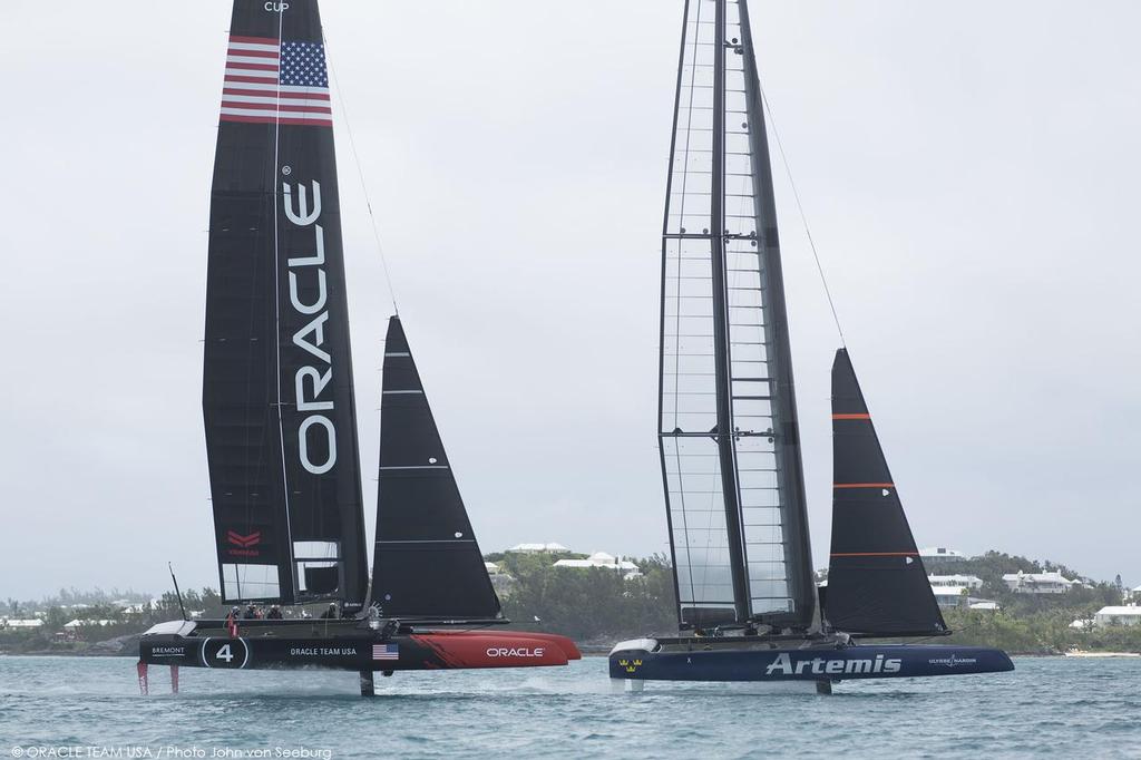 Oracle Team USA and  training with Artemis Racing on the Great Sound in Bermuda © Oracle Team USA / John Von Seeburg
