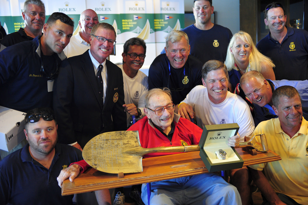 Sy Kleinman with crew, friends and the City of San Francisco Trophy, won by his boat, Swiftsure © Chuck Lantz http://www.ChuckLantz.com