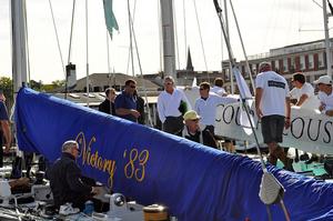 Courageous (white hull) prevailed over Victory ’83 in Modern Division at the 2015 12 Metre North American Championship sponsored by Bai. Courageous also was named the regatta’s overall winner. photo copyright SallyAnne Santos taken at  and featuring the  class