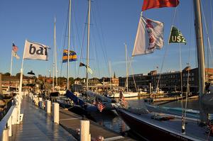12 Metres competing in the 2015 12 Metre North American Championship sponsored by Bai berthed at Bannister’s Wharf in Newport, R.I., just as they did in the ‘70s and ‘80s during the America’s Cup. photo copyright SallyAnne Santos taken at  and featuring the  class