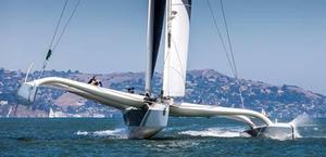 Tom Siebel's trimaran Orion racing at the 2014 Rolex Big Boat Series where it won the Multihull Class. photo copyright  Rolex/Daniel Forster http://www.regattanews.com taken at  and featuring the  class
