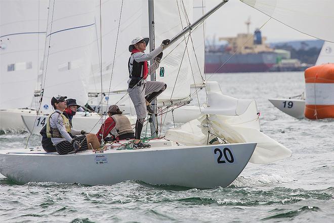 Preparing to gybe on board the Jukes of hazard during the 2015 Victorian Championship. - 2016 Etchells Australian Championship ©  John Curnow