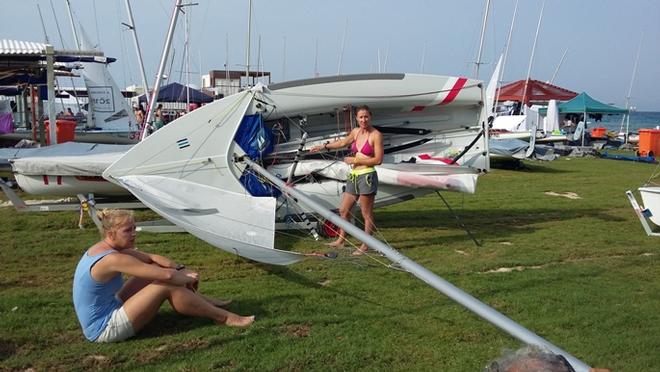 Boatwork continues after racing for Agnieszka Skrzypulec/Irmina Mrozek Gliszczynska (POL) - 2015 470 World Championships © Down Under Rally