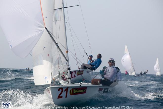 Sydney Bolger/Carly Shevitz (USA) and Hannah Mills/Saskia Clark (GBR) - 2015 470 World Championships © Down Under Rally