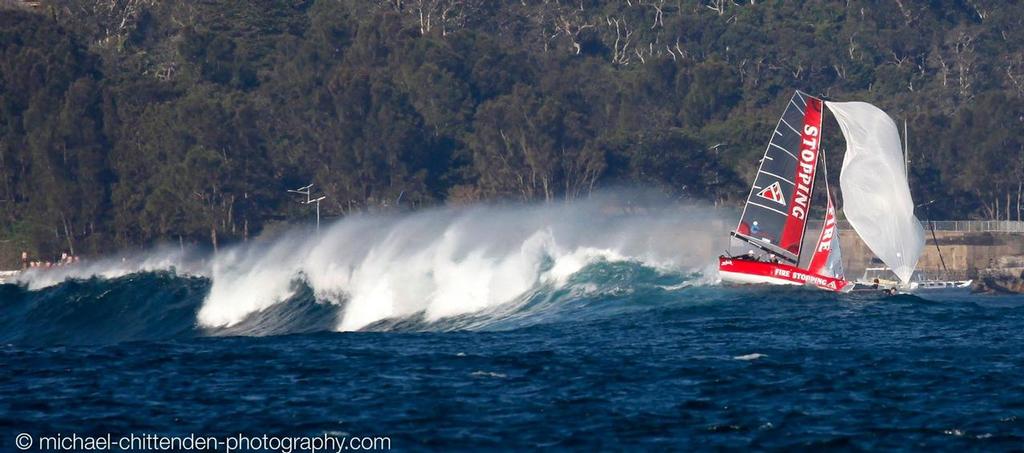 Surfing the Dobroyd Bombora Manly 16ft Skiff Sailing Club - October 2015 © Michael Chittenden 