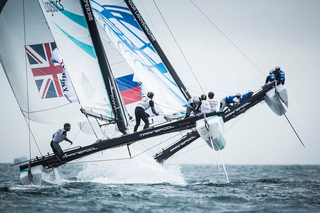 The Extreme Sailing Series 2015 Act 7. Istanbul. Turkey. GAC Pindar Team skippered by Chris Draper (GBR) with crew Adam Minoprio (NZL), Steve Javin (AUS), James Wierzbowski (AUS) and bowman Tyson Lamond (AUS) © Lloyd Images/Extreme Sailing Series