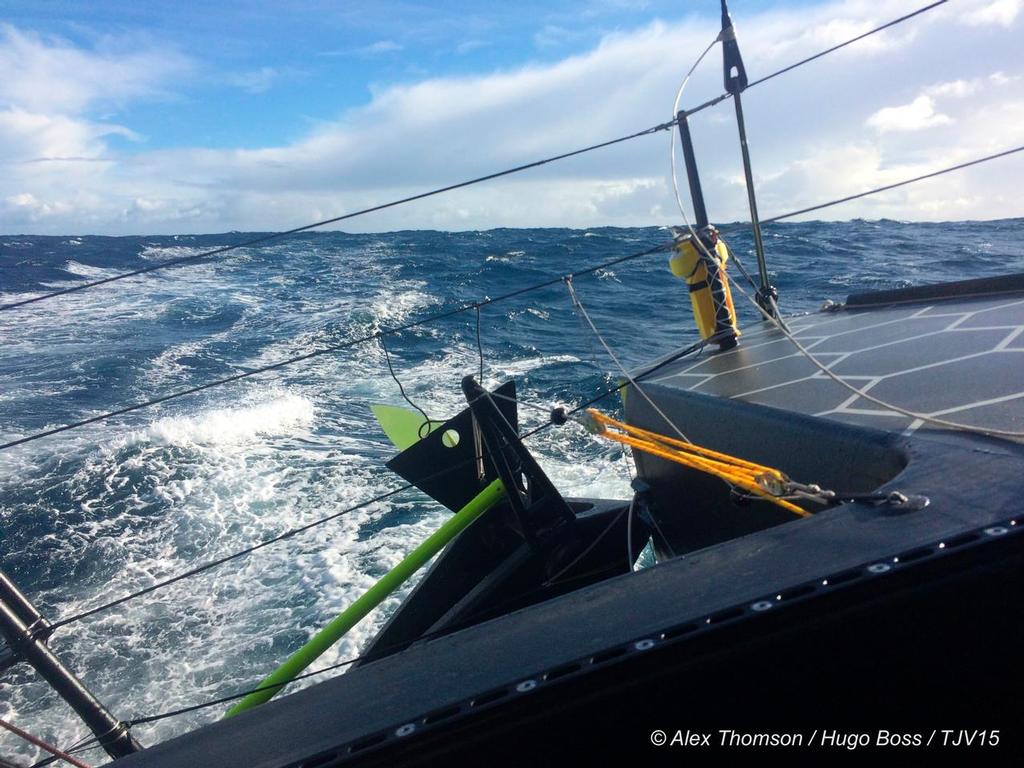 Onboard picture from IMOCA Hugo Boss, skippers Alex Thomson (GBR) and Guillermo Altadill (ESP), during the Transat Jacques Vabre on october 27, 2015 on the Atlantic ocean - Photo Alex Thomson / Hugo Boss © Transat Jacques Vabre