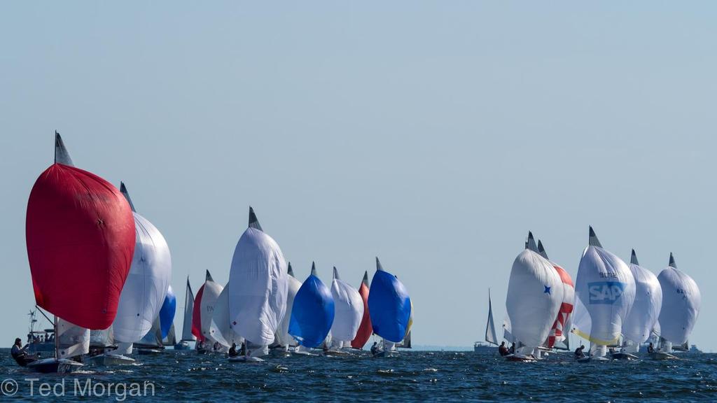 A compact fleet on the second day of the 2015 International 505 North American Championship © Ted Morgan