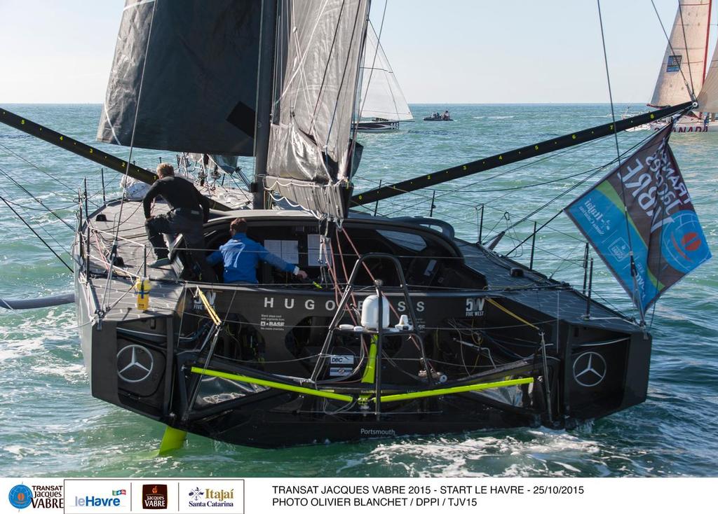 IMOCA Hugo Boss, skippers Alex Thomson (GBR) and Guillermo Altadill (ESP), during the Transat Jacques Vabre start on october 25, 2015 in Le Havre, France - Photo Olivier Blanchet / DPPI © Transat Jacques Vabre