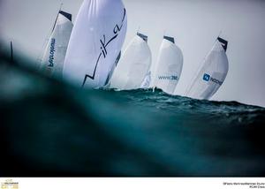 Team Nika leads the fleet on the final day - RC44 World Championship Cascais 2015 photo copyright Martinez Studio taken at  and featuring the  class