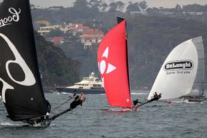 Coming into the bottom mark - 2015 18ft Skiffs R. Watt Memorial Trophy photo copyright Frank Quealey /Australian 18 Footers League http://www.18footers.com.au taken at  and featuring the  class