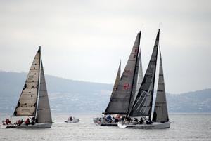 The Fork in the Road and Cougar II fight for the lead at the start of today's Channel Race on foggy Hobart morning - 2015-16 Combined Clubs Long Race Series photo copyright  Peter Campbell taken at  and featuring the  class