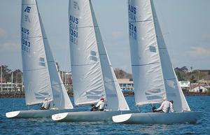 Breakwater and RBYC Clubhouse as the backdrop to Triad, Dawn Raid and Tango. - Etchells 2016 Australian Championship photo copyright David Staley - copyright taken at  and featuring the  class