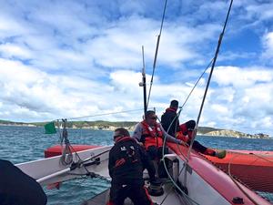 TeamVodafoneSailing goes through Tiri Passage 30 minutes after the start of the 2015 PIC Coastal Classic photo copyright Stu Mackinvern taken at  and featuring the  class